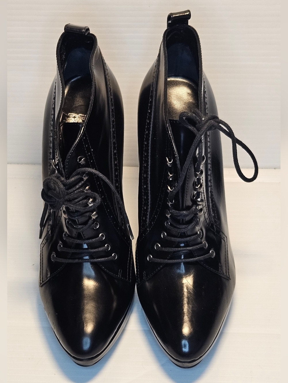 Burberry Whitham Black Leather Lace-Up Boots 130mm Heeled Booties EU 38.5/US 8.5